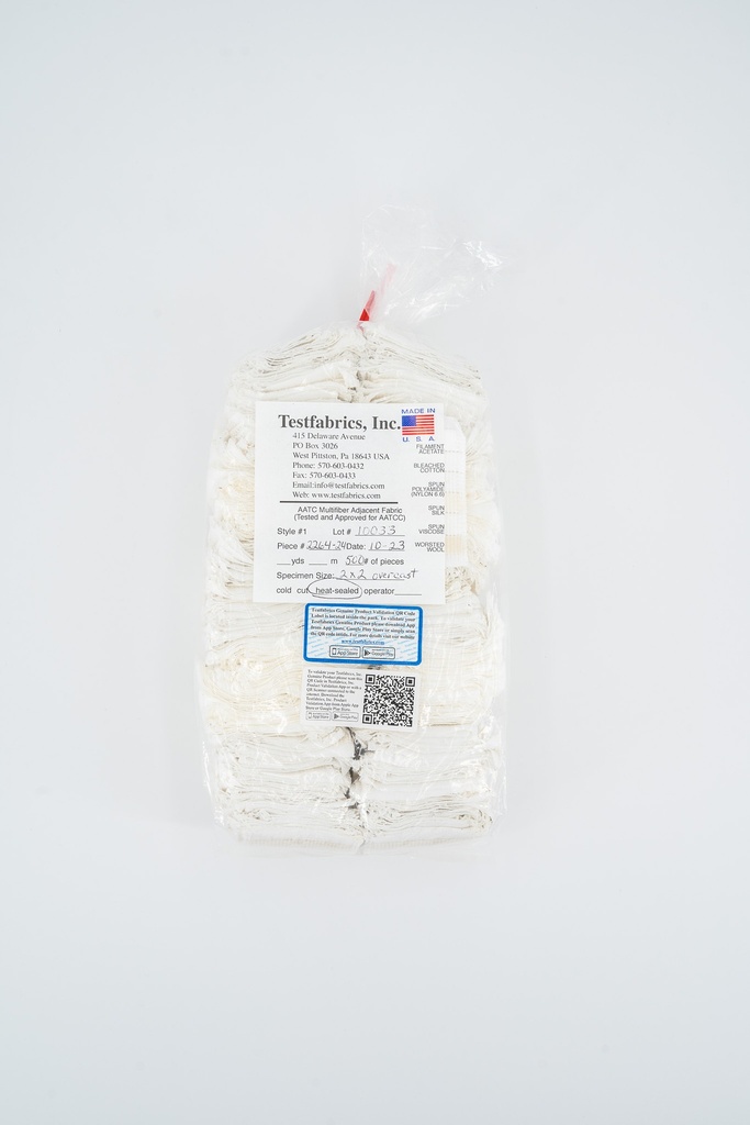 AATCC Multi Fiber Adjacent fabric Type 1 cut to 5cm x 5cm Heat-Sealed Edges
